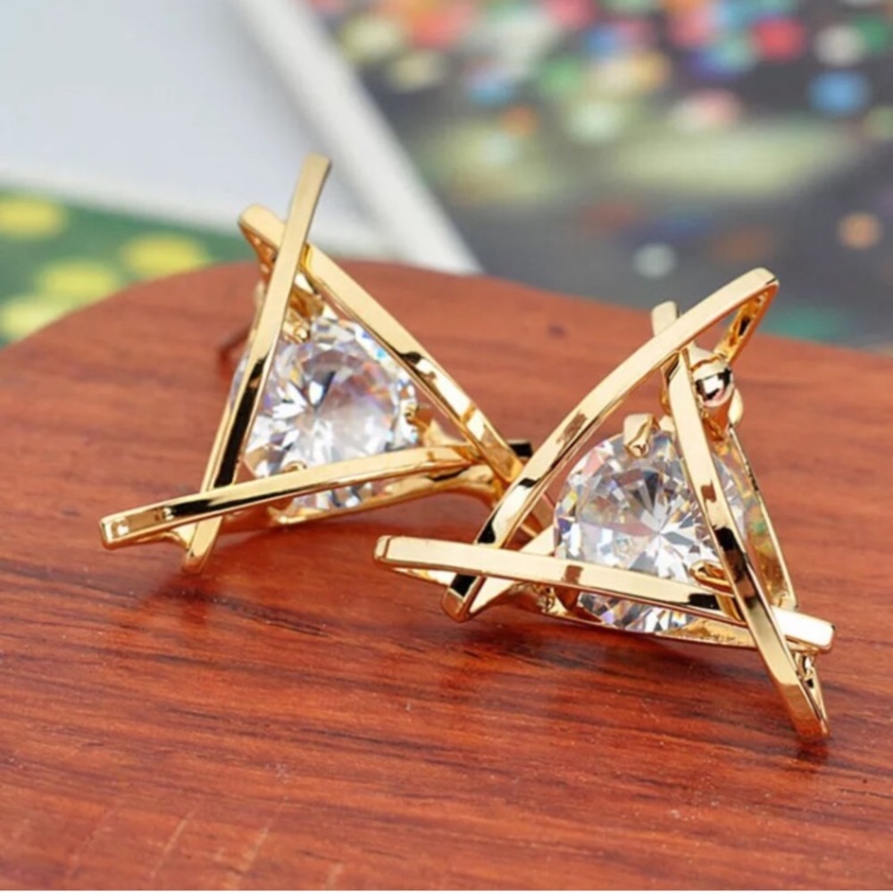 One Day Price Drop Gold Earrings Triangle Stone - Picture 3 of 5